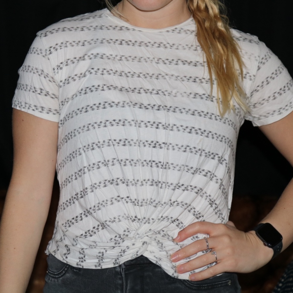 All Saints Crop White Striped Shirt